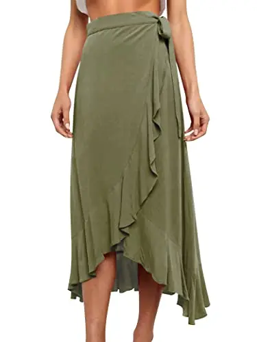 Ezcosplay Women Ruffle Wrap Skirt in army green