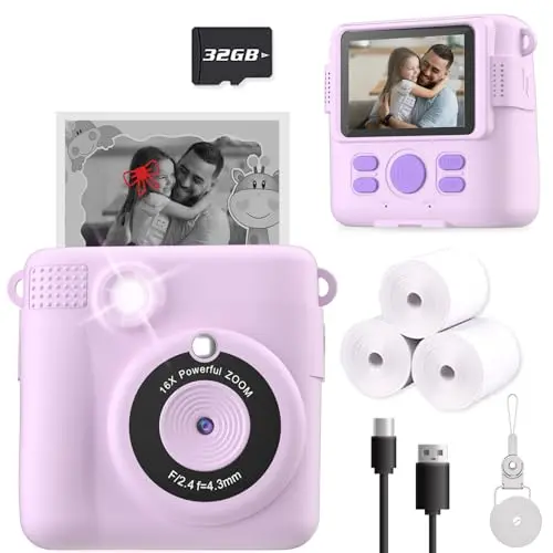 ESOXOFFORE purple instant print digital camera for kids with SD card