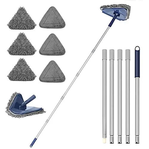 JEHONN blue triangular wall mop with multiple extension poles and pads