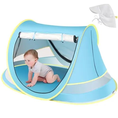 Wilhiker blue baby beach tent and matching sun hat set