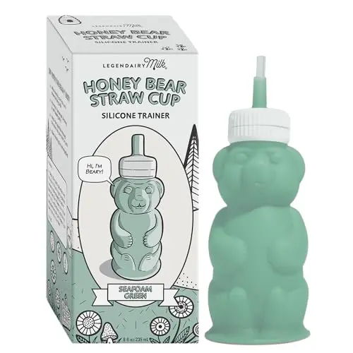 Legendairy Milk seafoam green honey bear shaped silicone straw cup