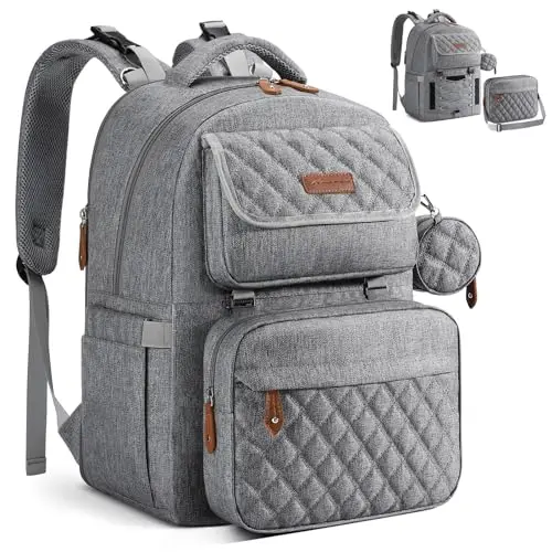 Maelstrom elegant grey expandable diaper backpack with removable bottle bag