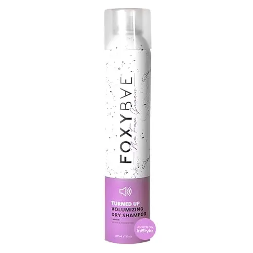FoxyBae Turned Up Dry Shampoo Spray bottle on a bathroom counter