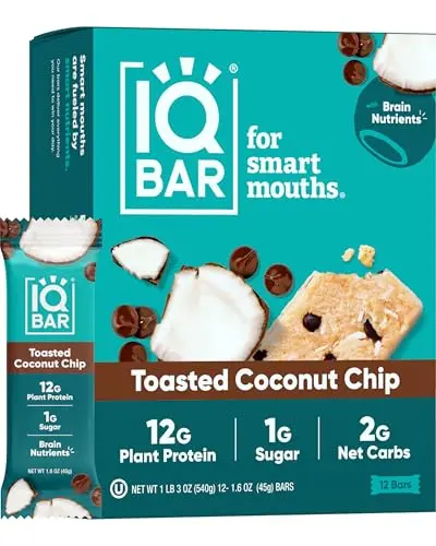 IQBAR Brain and Body Plant Protein Bar, Toasted Coconut Chip flavor