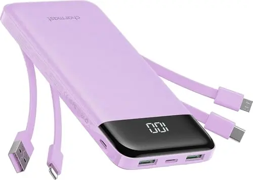charmast 10000mAh portable charger with built-in cables and 6 outputs