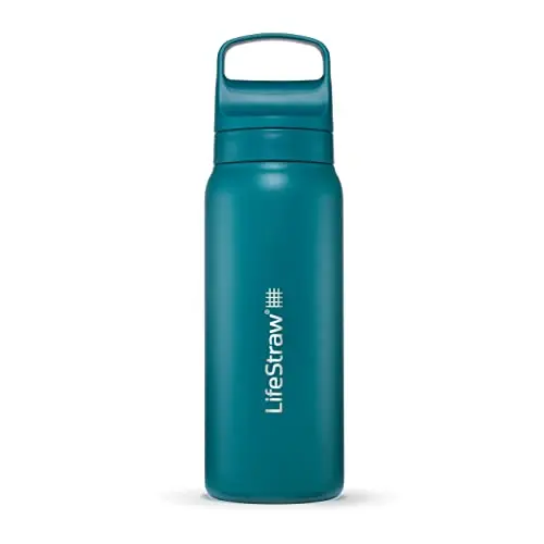 LifeStraw Go Series insulated stainless steel water filter bottle in Laguna Teal.