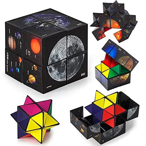 Colorful transformable infinity cube fidget toy that folds into different shapes