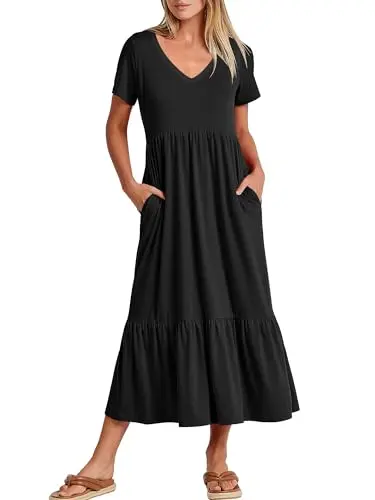 ANRABESS v-neck short sleeve tiered maxi dress for beach travel