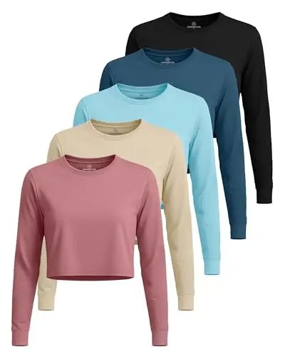 Real Essentials women's dry-fit long sleeve crop top in a 5-pack