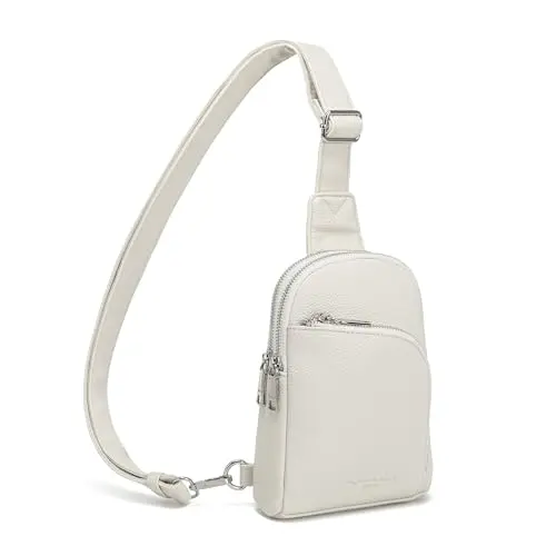 White INICAT RFID blocking sling bag with multiple zippered compartments