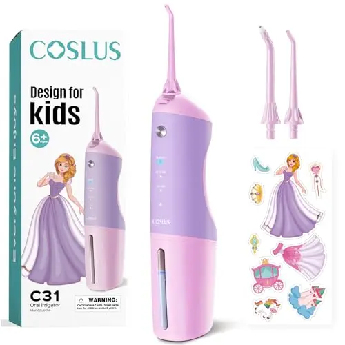 COSLUS pink and purple kids water flosser with jet tips
