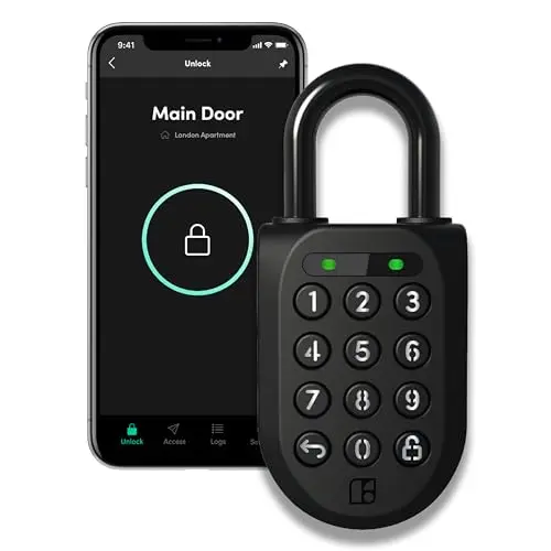 igloohome Smart Padlock 2, a black rectangular smart lock with digital keypad