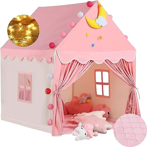 Pink Wilwolfer princess play tent for kids with star lights