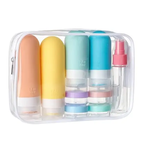 DEPOZA 16 piece travel container kit with bottles, jars, and a bag
