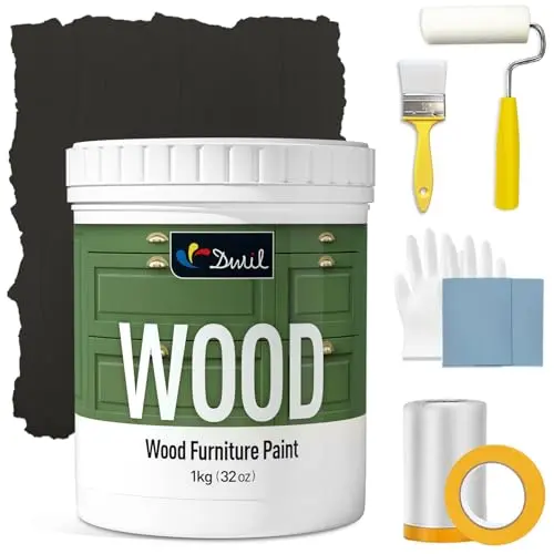 DWIL Matte Finish Furniture Paint kit including paint can, roller, brush, and accessories