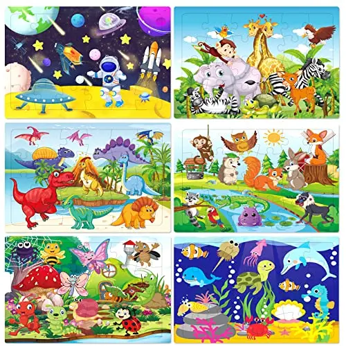 HUADADA 6 pack colorful wooden jigsaw puzzles for toddlers