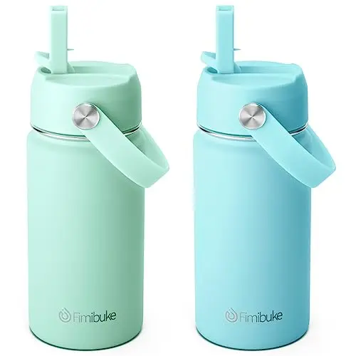 Fimibuke kids insulated water bottle 2-pack with Underwater World pattern and straw lids