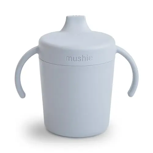 mushie Trainer Sippy Cup in cloud color with easy-grip handles