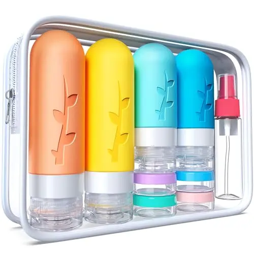 Tocelffe 18 pack travel toiletry set with multiple bottle sizes and accessories