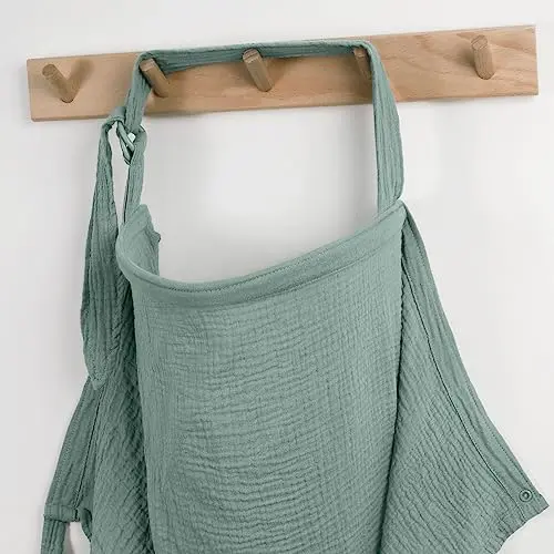 Blissful Diary muslin nursing cover in Roman Green showing the arch neckline