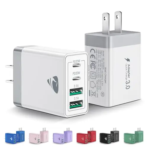 Two pack of Aiminu white 4-port USB C wall charger blocks