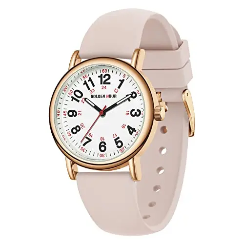 Golden Hour nurse watch with rose gold champagne silicone band