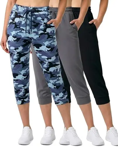 Real Essentials capri joggers in a 3-pack for warm weather activities