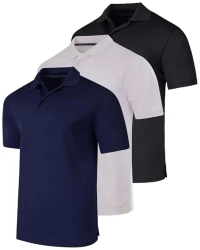 Real Essentials Golf Polo Shirt in black, navy, and red