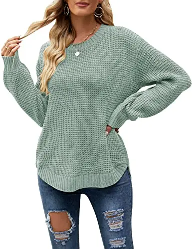 MEROKEETY women's waffle knit pullover sweater in sage