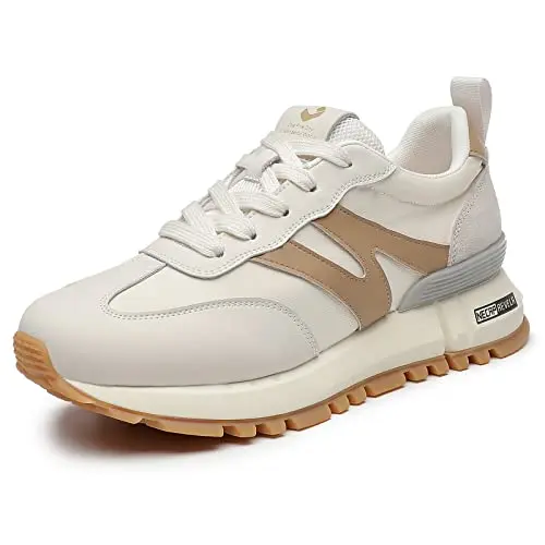 Somiliss Women's Sneakers in Beige with suede and leather patchwork design