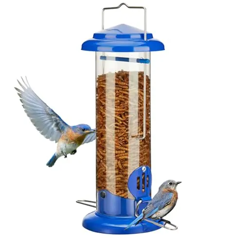 Kingsyard blue metal tube mealworm feeder for bluebirds with widened perches