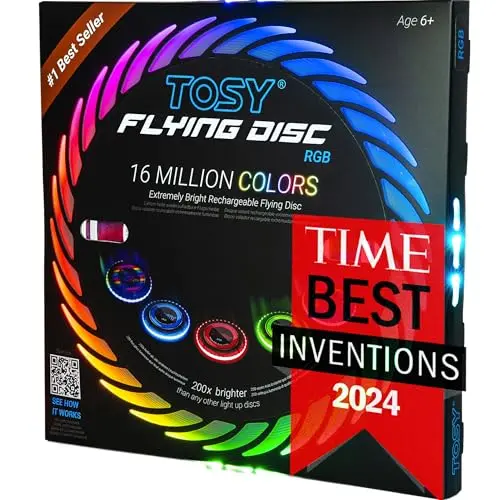 TOSY black flying disc with multicolor LED lights around the rim