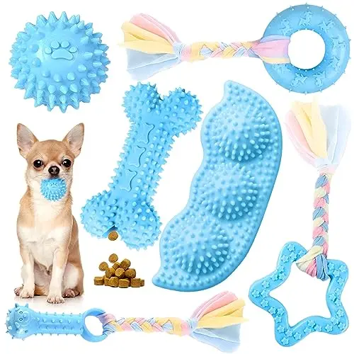 Petcare 6 pack puppy chew toys soft rubber rope bone ball teething set