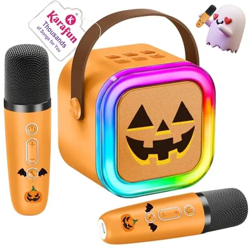 IROO Mini Karaoke Machine in pumpkin shape with microphones