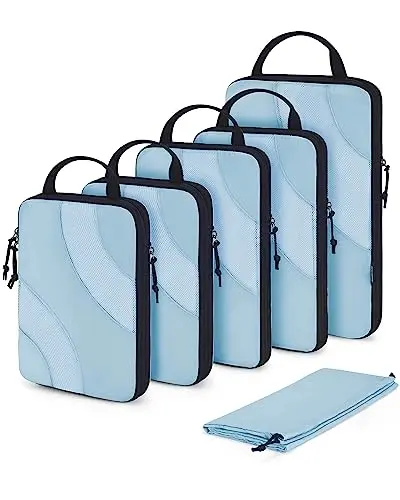 BAGSMART Compression Packing Cubes set in sky blue with different sizes