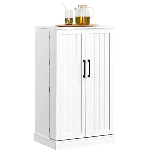 Yaheetech white freestanding kitchen pantry cabinet with doors and shelves