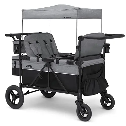 Jeep Wrangler Deluxe 4-seater stroller wagon in grey with removable canopy
