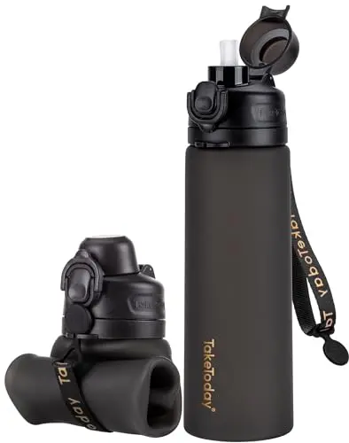 TakeToday 20oz black collapsible water bottle with strap