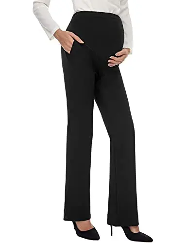 Tapata women's maternity bootcut dress pants with over-bump panel.