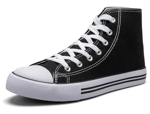 Black and white high top canvas sneakers for big kids