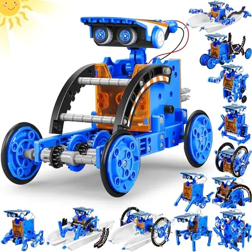 STEM 13-in-1 solar powered robot building kit with gears and parts