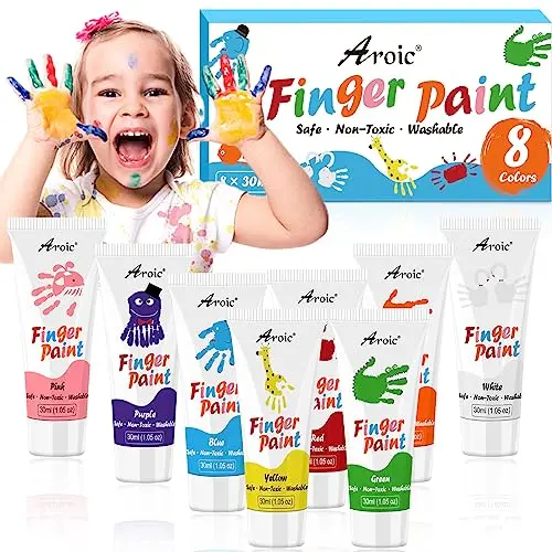 AROIC 8PCS Washable Finger Paint set in small squeeze tubes