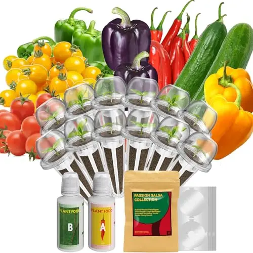 inbloom 12-pod pepper seed kit with cucumber, red chili, green, yellow, purple peppers, and tomatoes