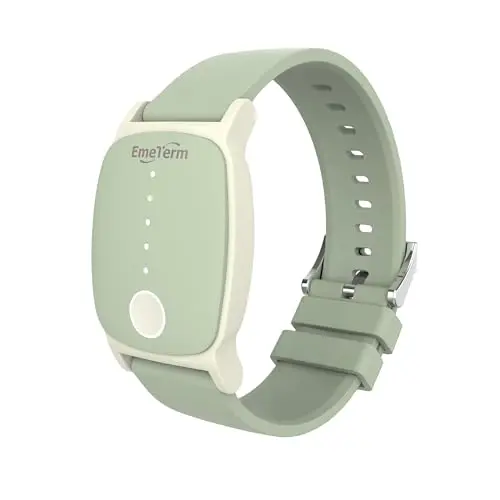 EmeTerm Explore mint green anti-nausea wristband with a digital display and classic strap design.