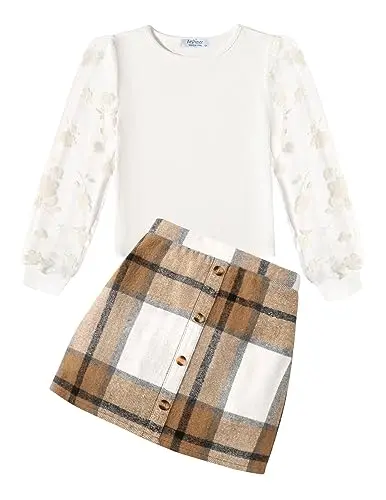 Arshiner little girl's outfit with puff sleeve top and corduroy skirt