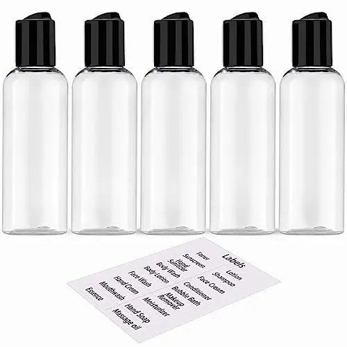 DNSEN 5 pack of clear plastic travel squeeze bottles with disc lids