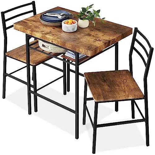 Best Choice Products modern 3-piece dining set with medium brown tabletop and black steel frame