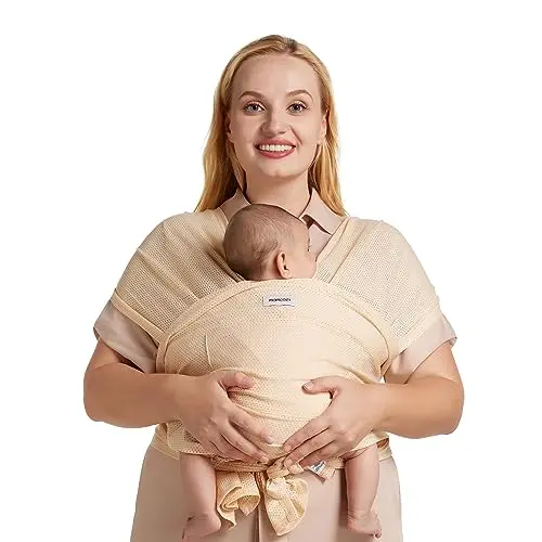 Momcozy AirMesh baby wrap carrier in beige color