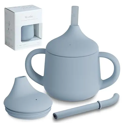 Moonkie silicone baby sippy cup with straw and spout lid