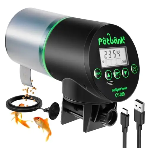 Petbank black automatic fish feeder with LCD screen and clamp mount